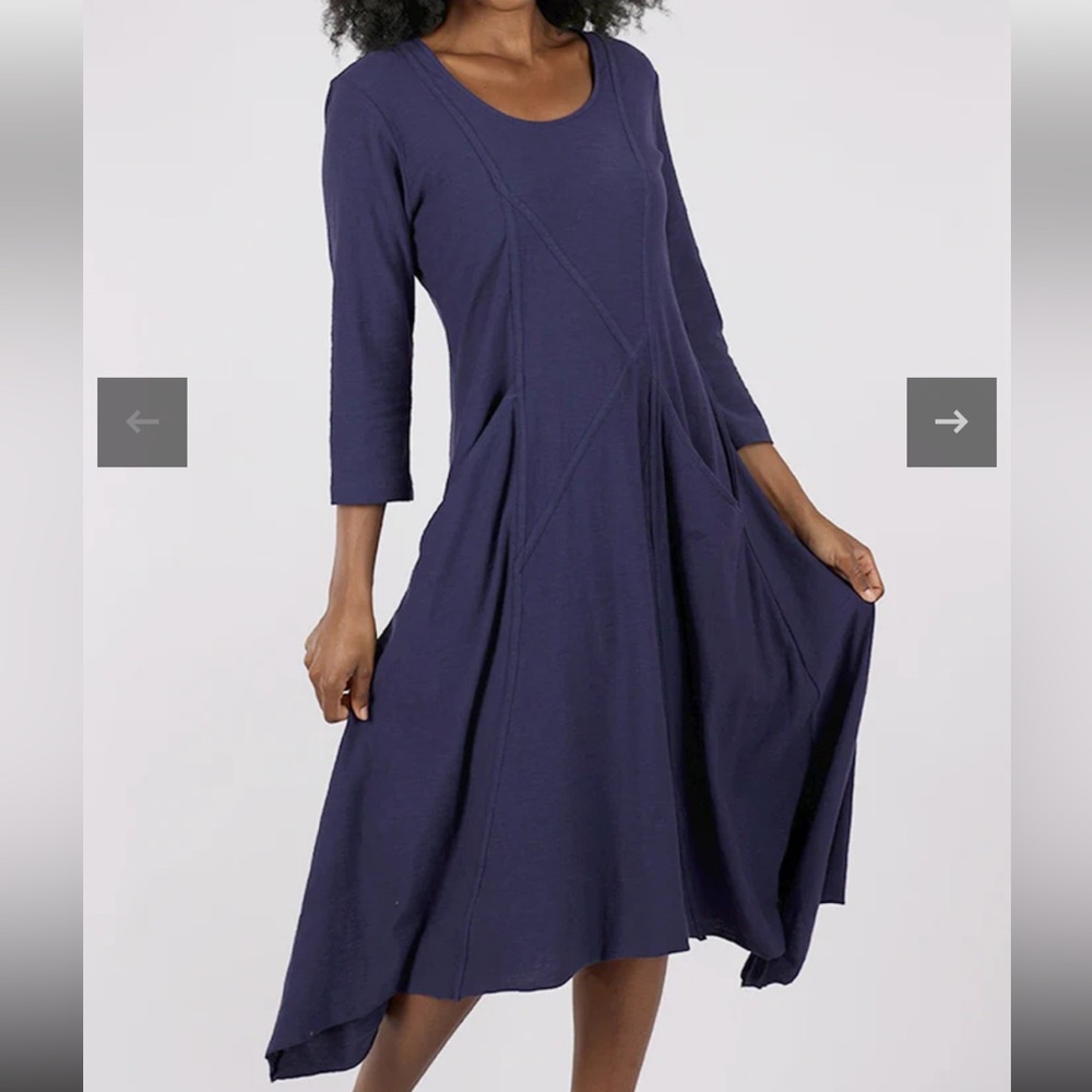 Snapdragon And Twig Tulip Emily Dress Blue Flared Lagenlook Jersey Cotton Sz Med